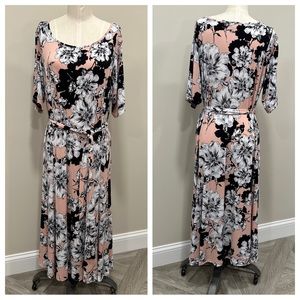 NINA LEONARD Long Belted Floral Short Sleeve Dress Size 1X